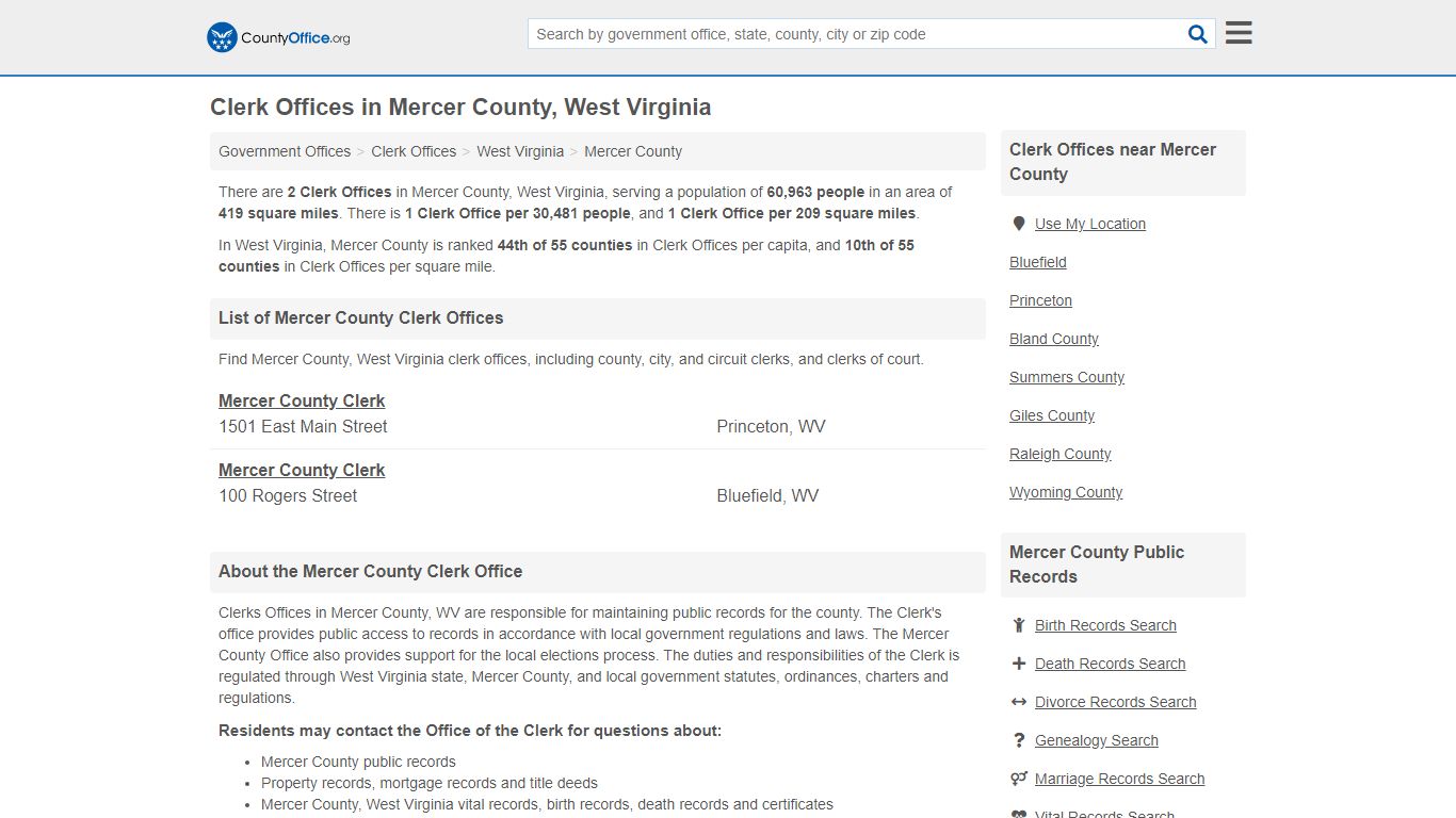 Clerk Offices - Mercer County, WV (County & Court Records)